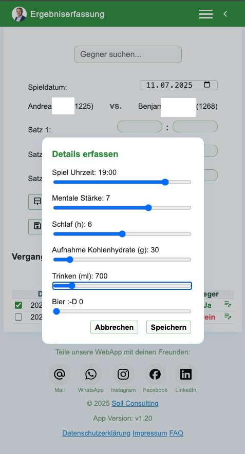 Beispiel Ergebnis Erfassung Details eintragen in der App