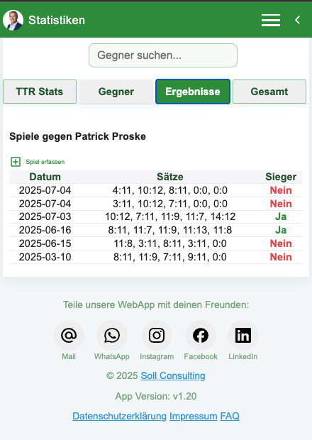 Beispiel Ergebnis Statistiken in der App